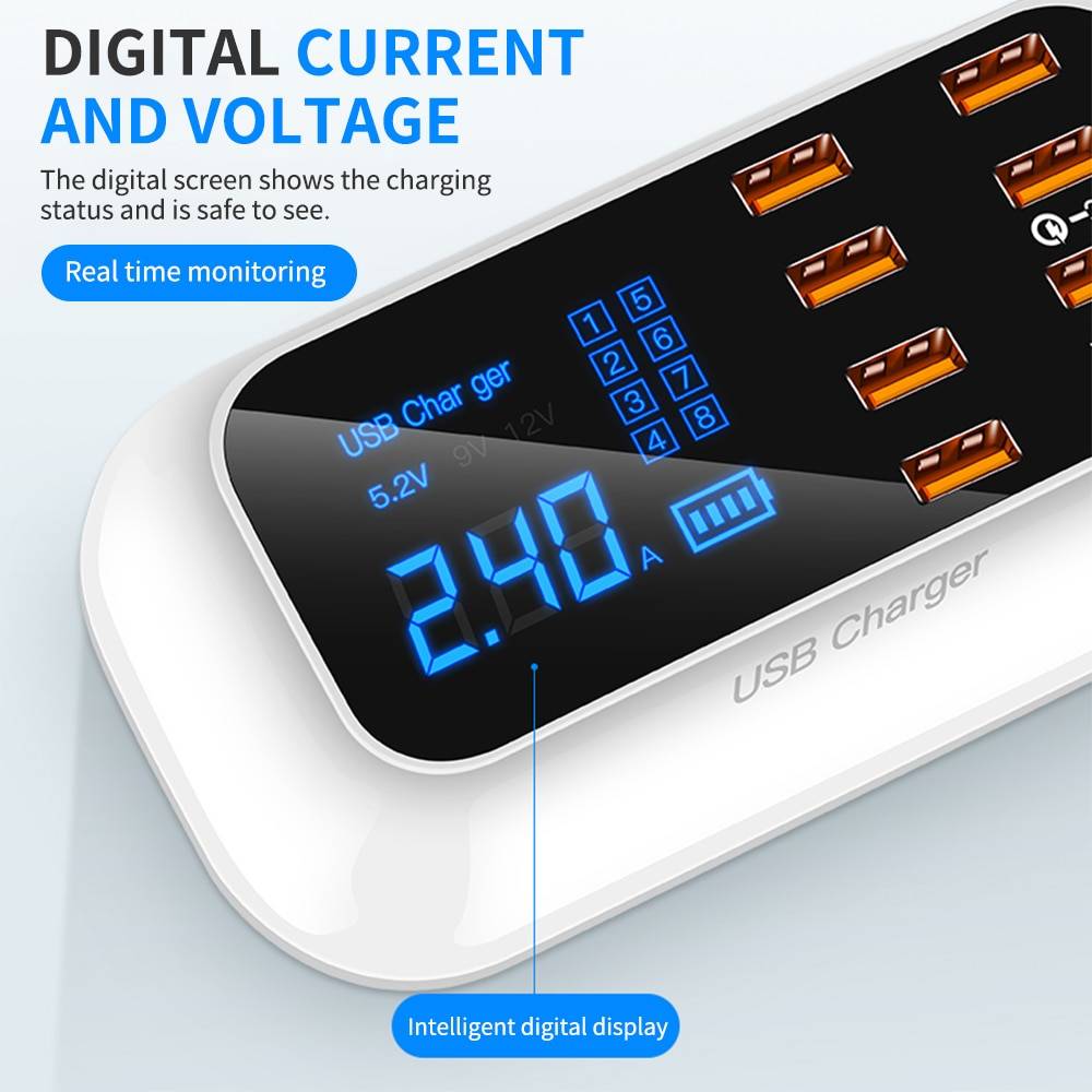 8 Ports Quick Charge Led Display USB Charger