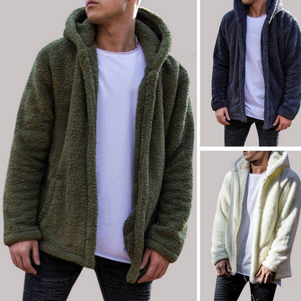 Men Fluffy Hooded Jacket