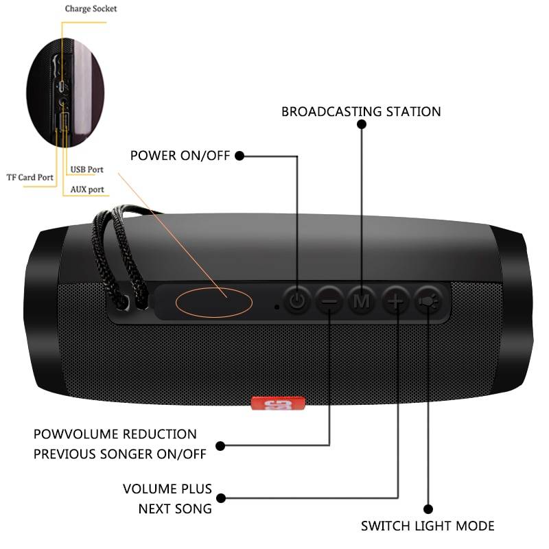 Portable Bluetooth Speaker with LED Light